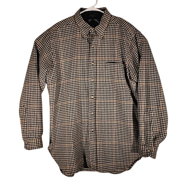 Pendleton vintage shirt mens L Large tan check virgin wool Made in USA long sl